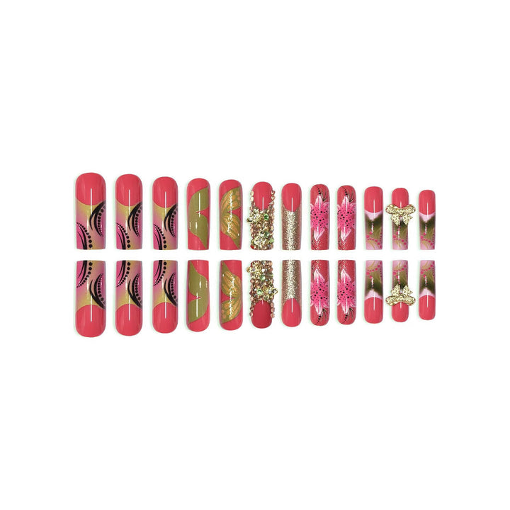 Artistic Floral Press-On Nail Set Bowlift