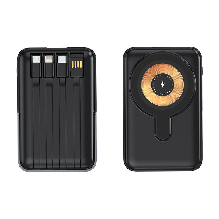 Portable power bank with integrated cable charging system and fast wireless charging Bowlift