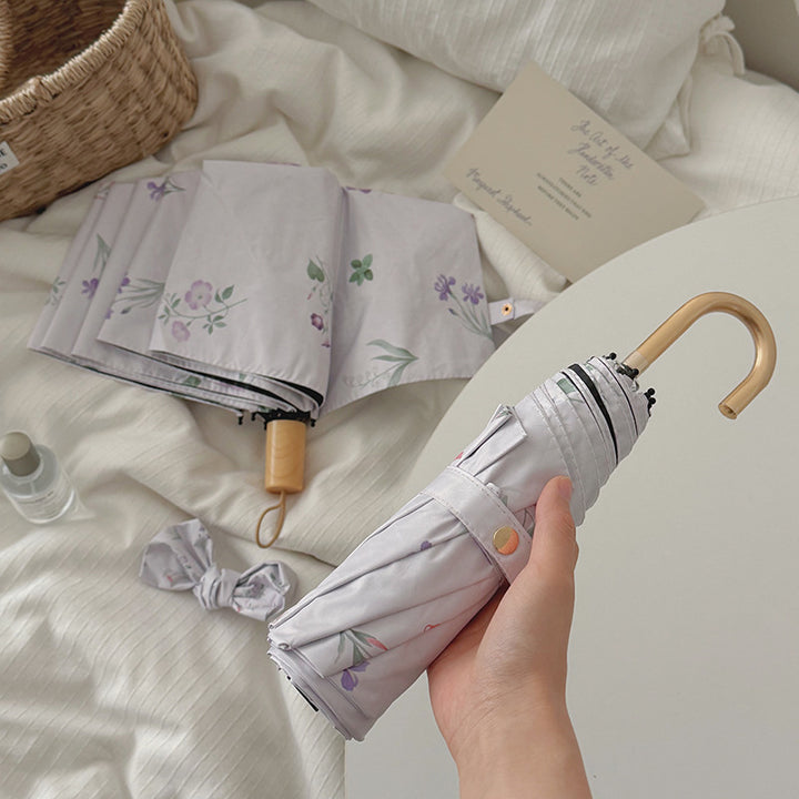 Ladies Folding Umbrella with Elegant Flower Design Bowlift