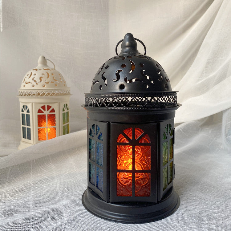 Ornate Metal Stained-Glass Tea Light Lantern Bowlift