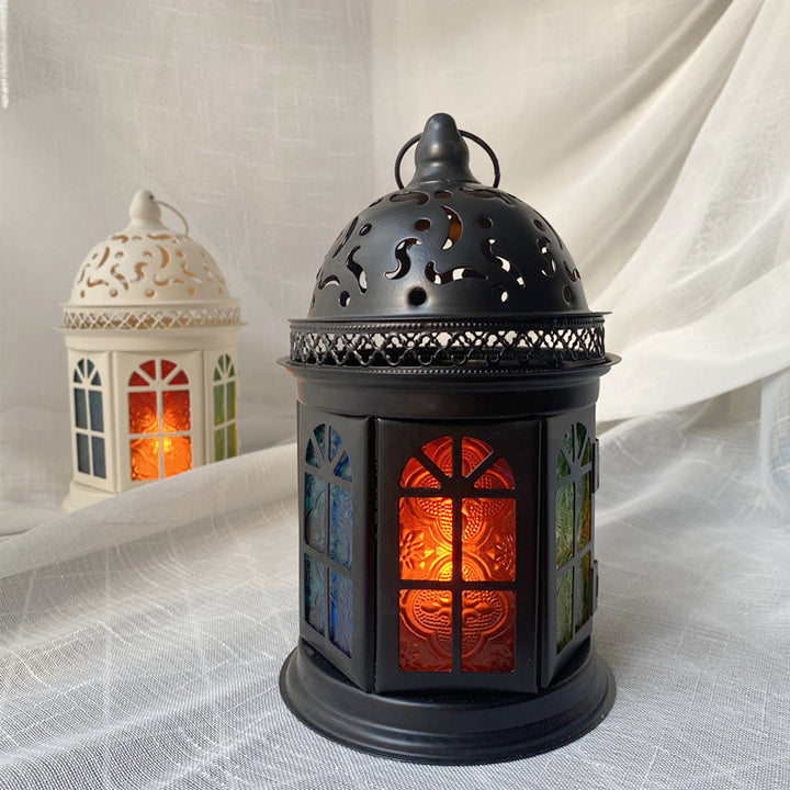 Ornate Metal Stained-Glass Tea Light Lantern Bowlift