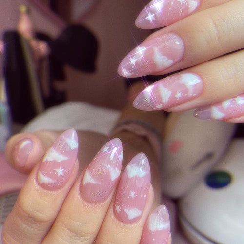Artificial nails with cloud and star design Bowlift