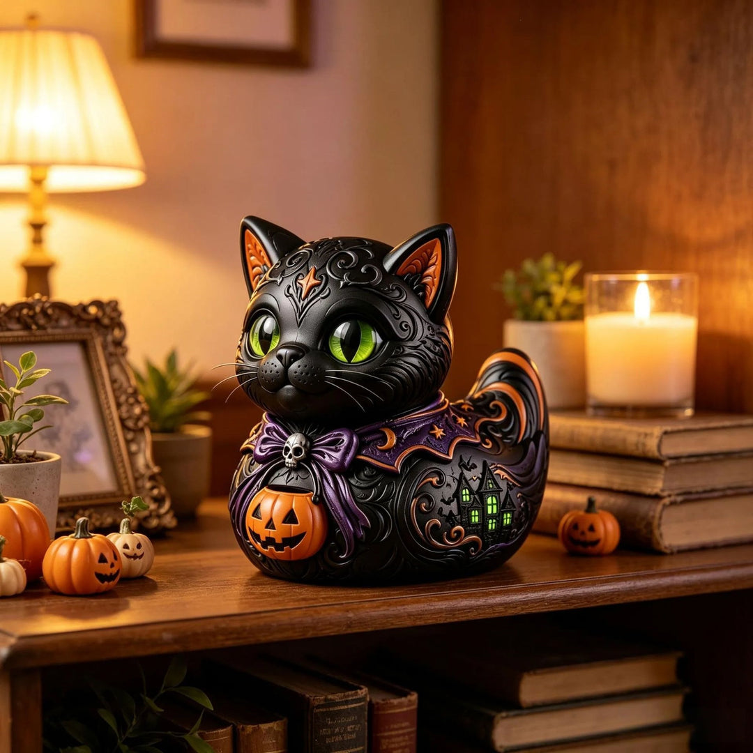 Decorative Halloween Cat Figurine Bowlift