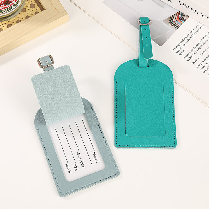 premium vegan leather luggage tag with adjustable buckle and clear ID window Bowlift
