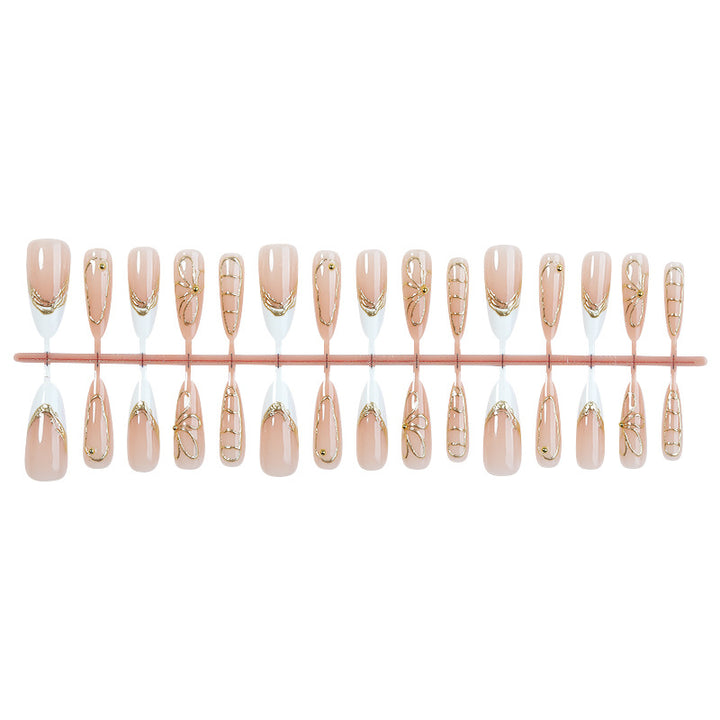 Artificial nail set with elegant floral golden accent Bowlift