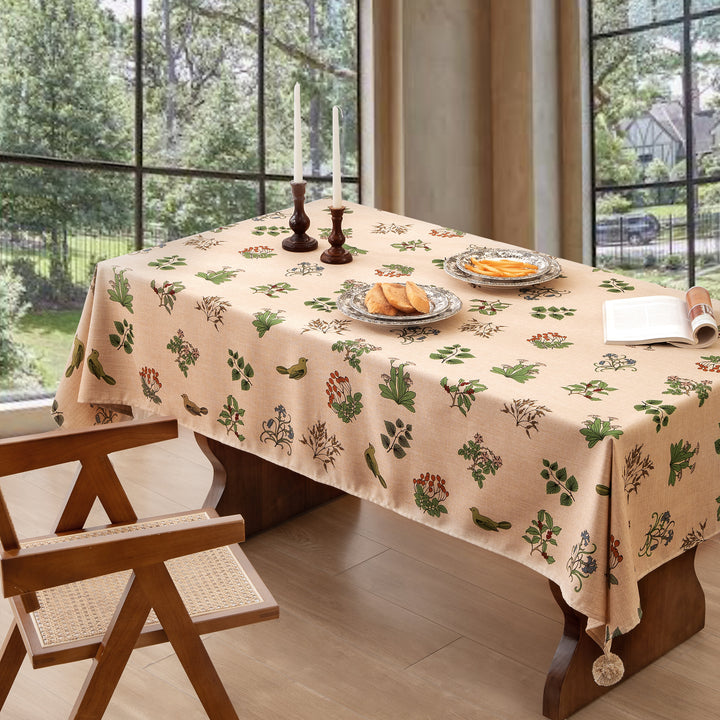 Rectangular tablecloth in linen look with pompom tassels Bowlift