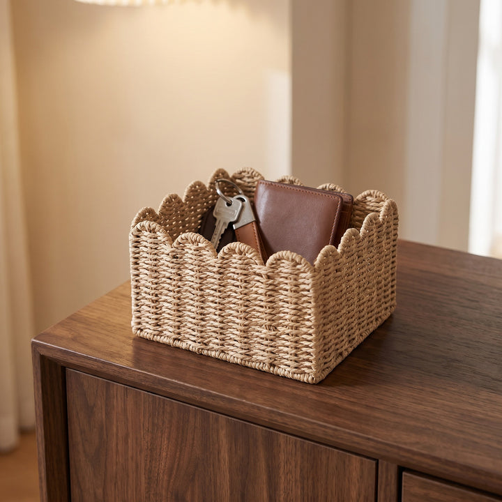 Handcrafted storage basket with curved edge Bowlift