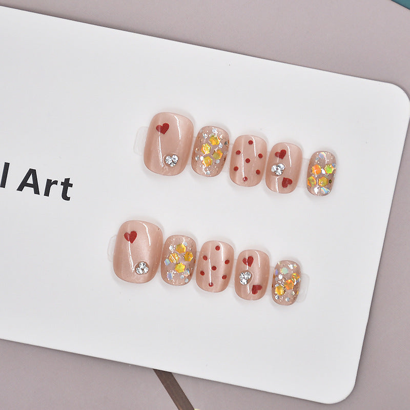 Glamorous Heart-Themed Press-On Nail Set Bowlift