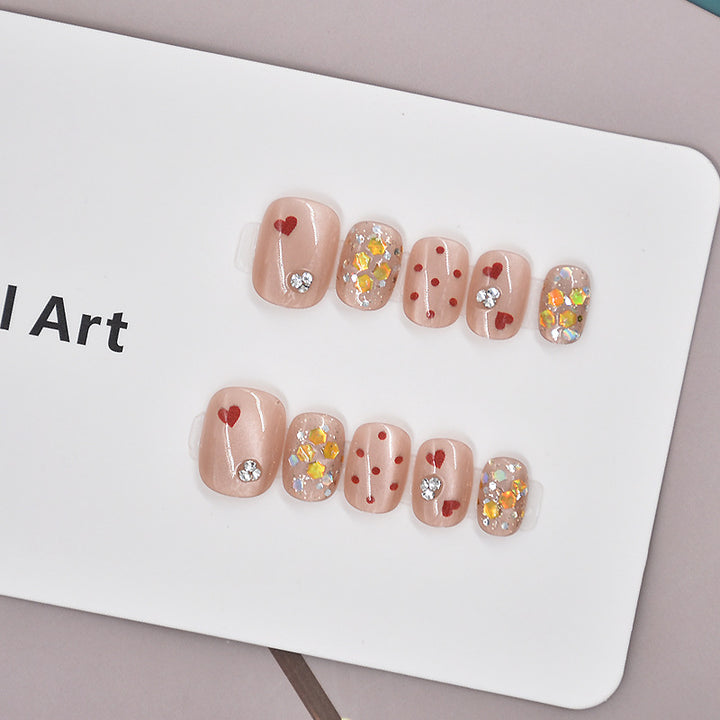 Glamorous Heart-Themed Press-On Nail Set Bowlift