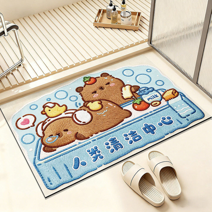 Cartoon Frog-Themed Bathroom Rug