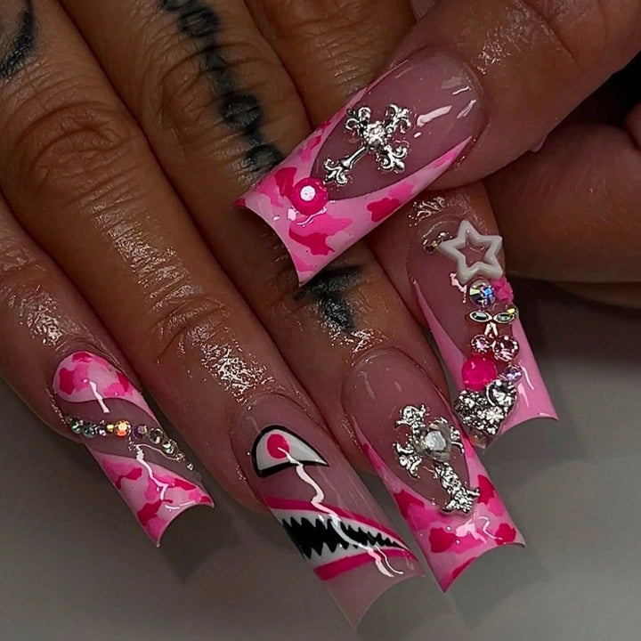 Artistic Decorative Press-On Nails with 3D Embellishments Bowlift