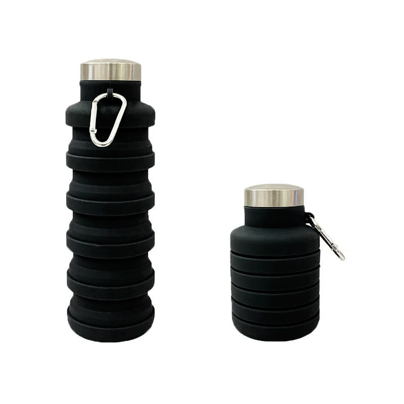 Collapsible Silicone Travel Water Bottle with Stainless Steel Cap and Carabiner Bowlift