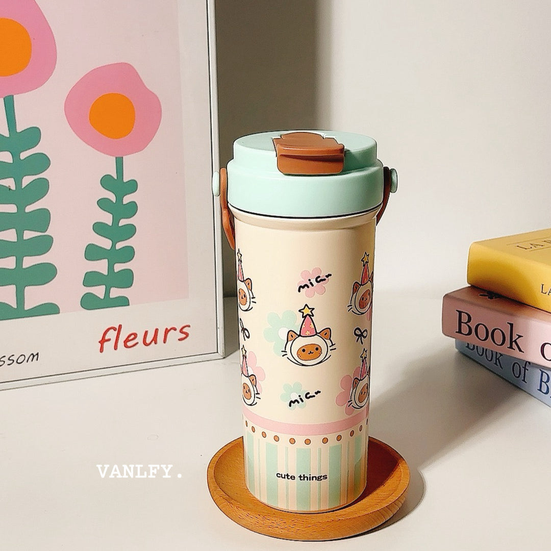 Women's insulated drinking cup with secure flip lid and cute dog design Bowlift