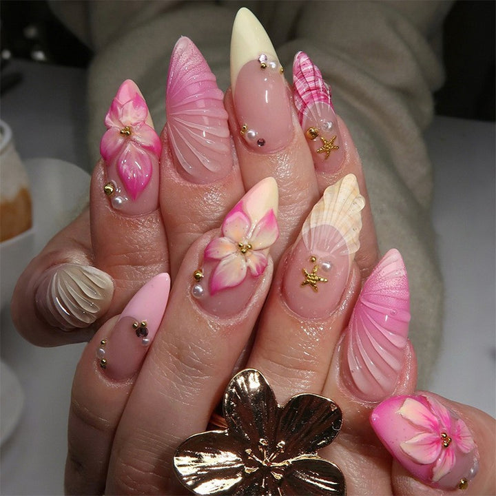Artistic Floral Press-On Nails Bowlift