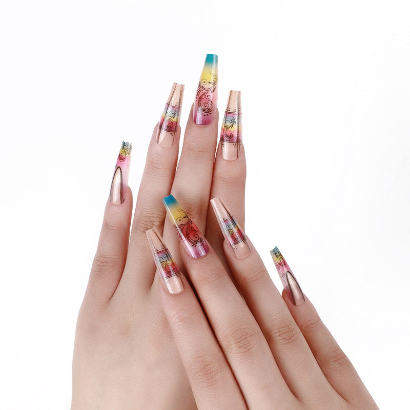 Fake nails with creative gradient colors and floral patterns Bowlift