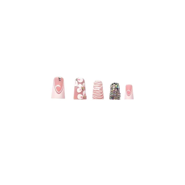 Decorative Press-On Nail Set with Rhinestone Accents Bowlift