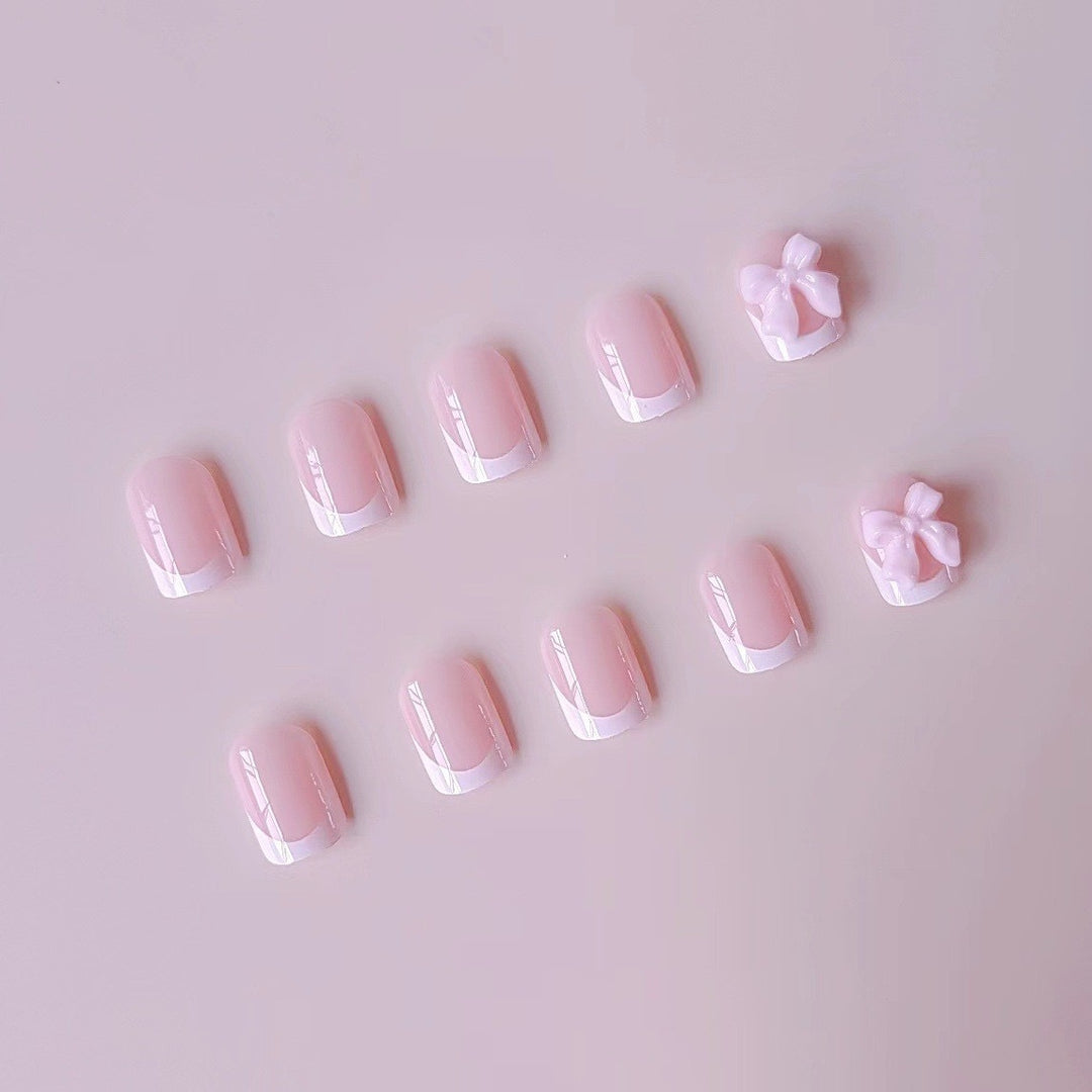 Acrylic Nail Set with Elegant Tips and 3D Bow Decorations Bowlift