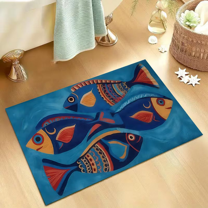 Fluffy Cartoon Fish-Themed Bath Mat