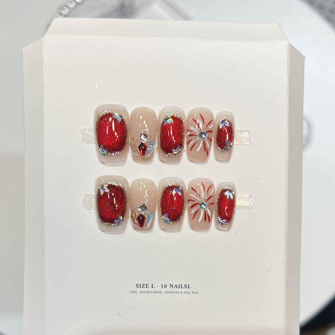 Premium Press-On Nail Art Set with Elegant Heart & Leaf Design Bowlift