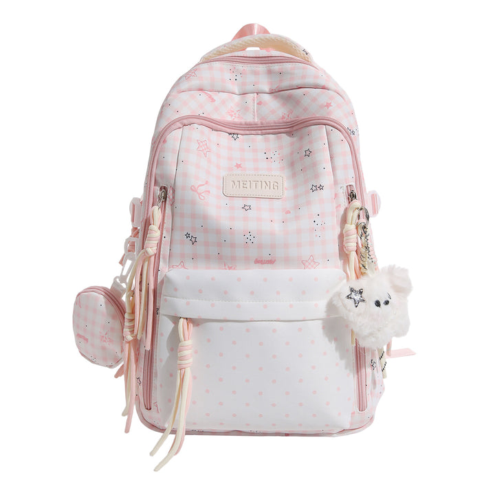 Decorative Plaid and Star Patterned Backpack Bowlift