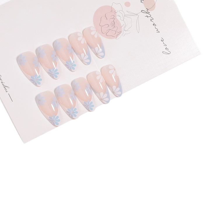 Pointed Almond-Shaped Press-On Nails with Floral Design Bowlift