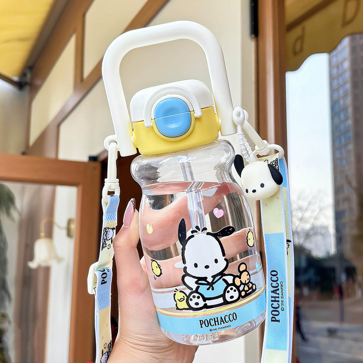 Women's water bottle with high-quality silicone carrying handle and playful character design Bowlift