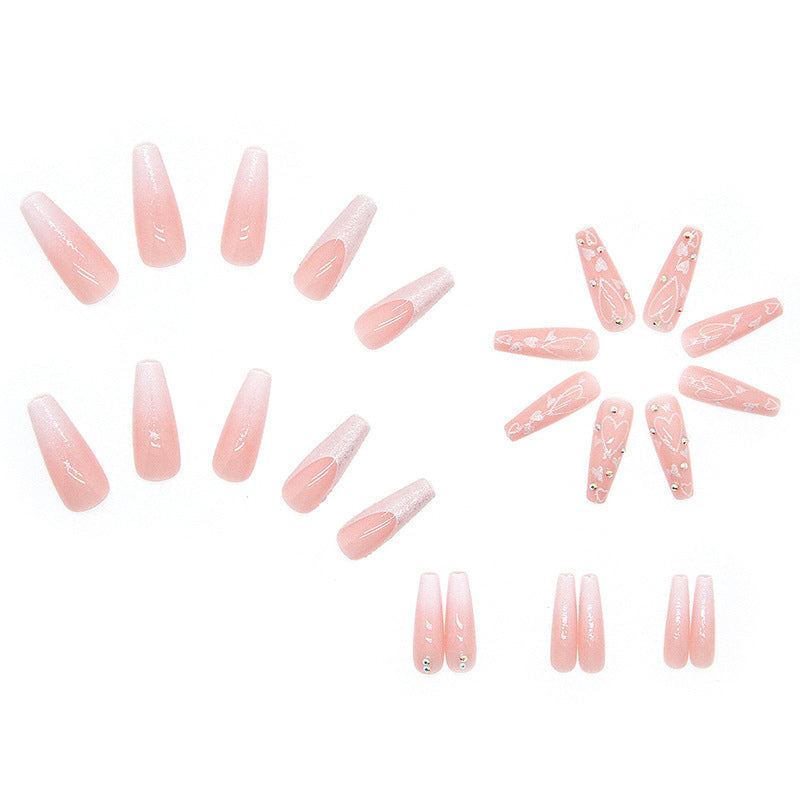 Elegant artificial nail tips with heart and glitter pattern Bowlift