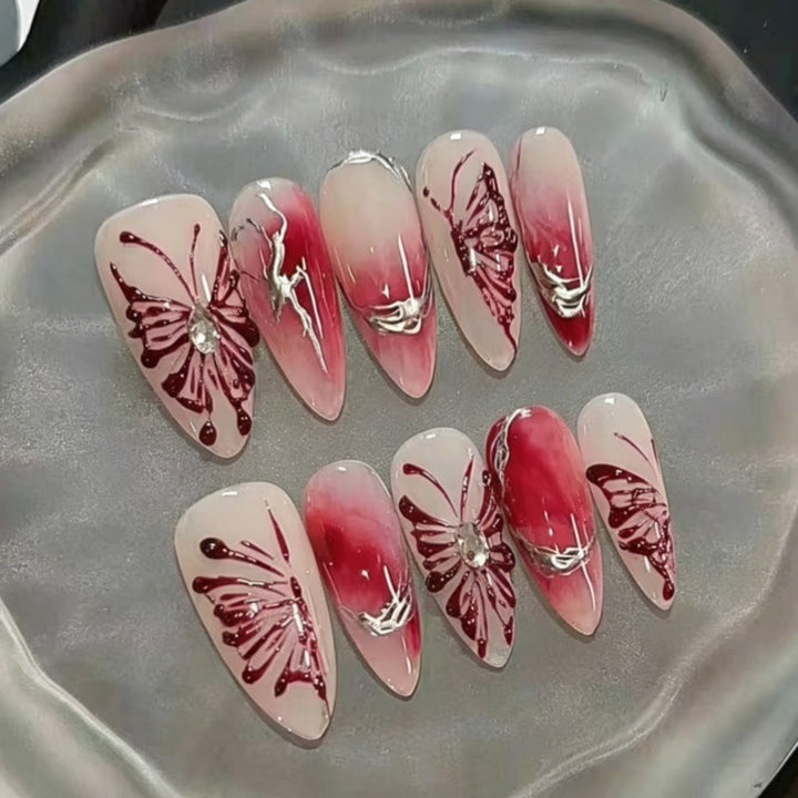 Artistic Floral and Star-Embellished Press-On Nail Set Bowlift