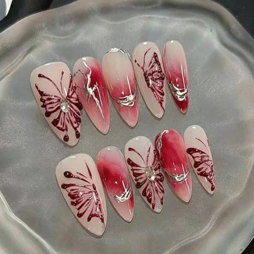 Elegant Hand-Painted Press-On Nail Art Bowlift