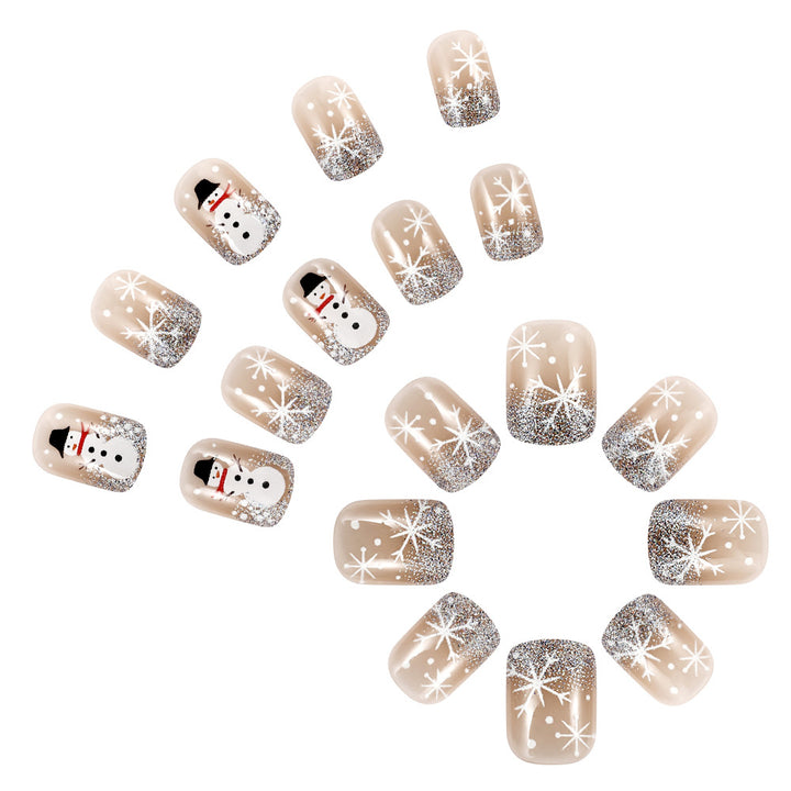Festive Snowman-Themed Acrylic Nail Art Bowlift