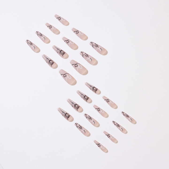Artful nail extensions with creative line and heart design Bowlift