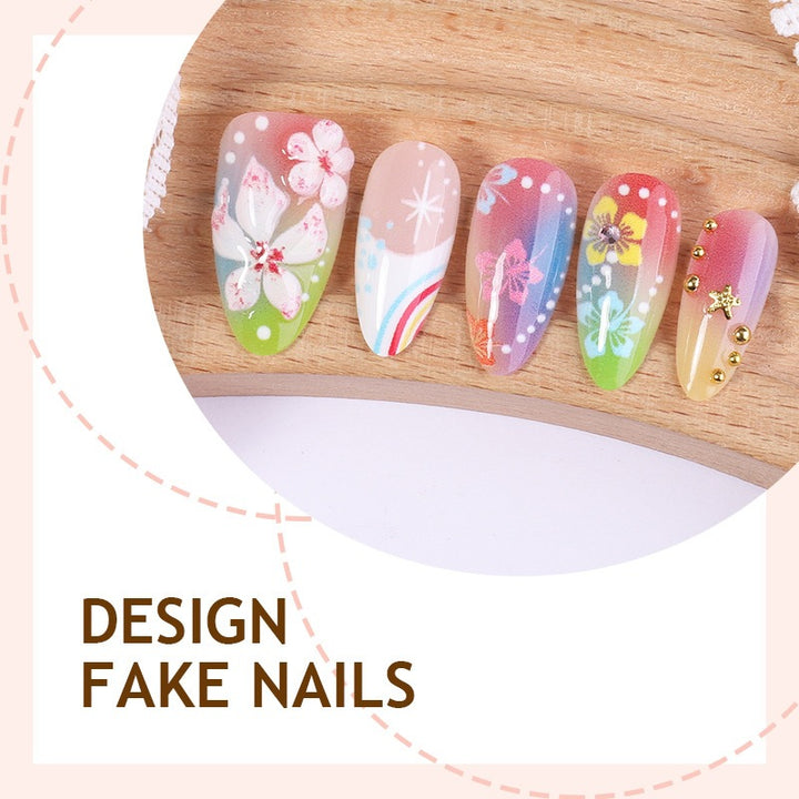 Artificial nail set with various designs and shiny embellishments Bowlift