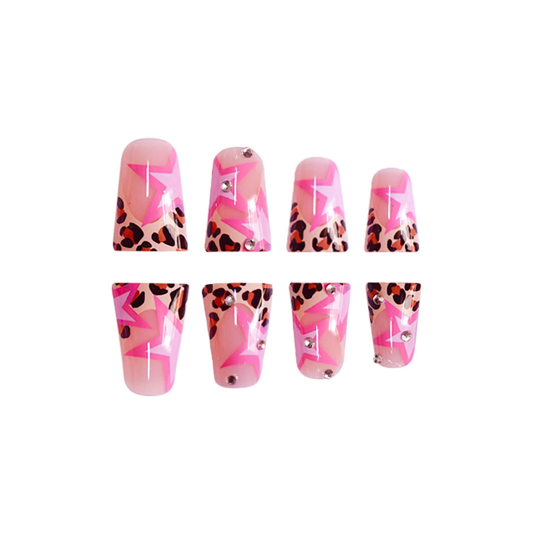 Artistic Star and Leopard Print Nail Art Extensions Bowlift