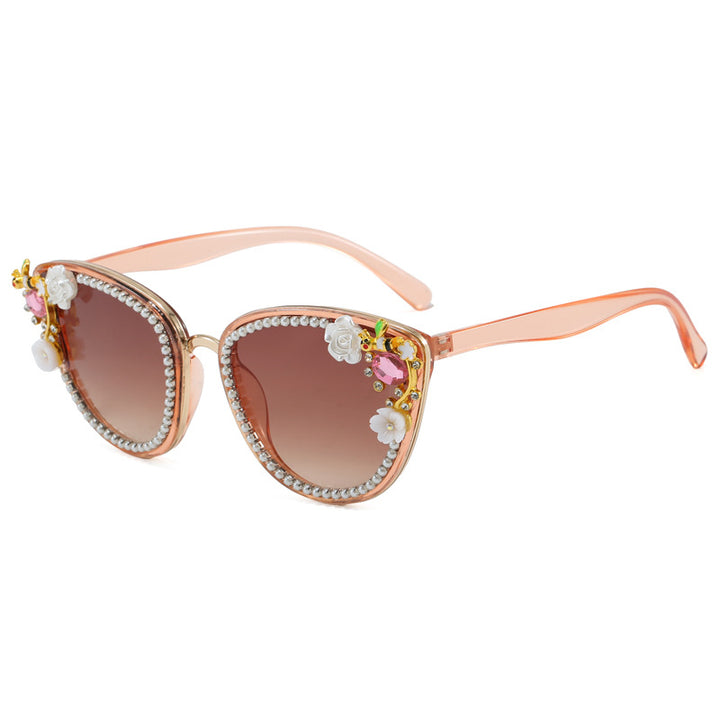 Ladies Glamorous Cat-Eye Sunglasses with Floral Decorations Bowlift