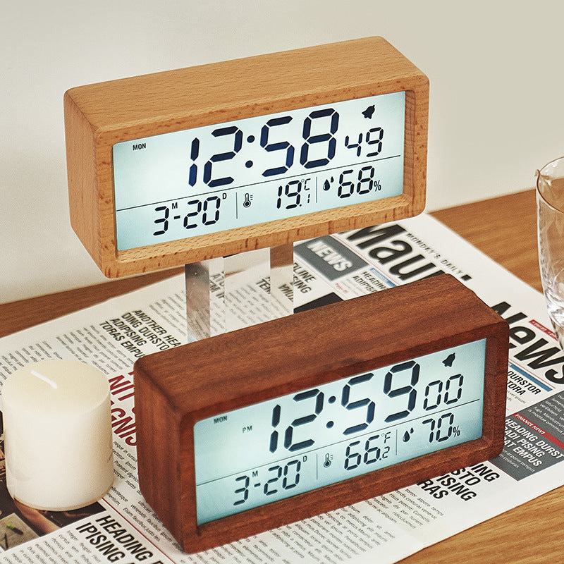Digital alarm clock with wooden case Bowlift