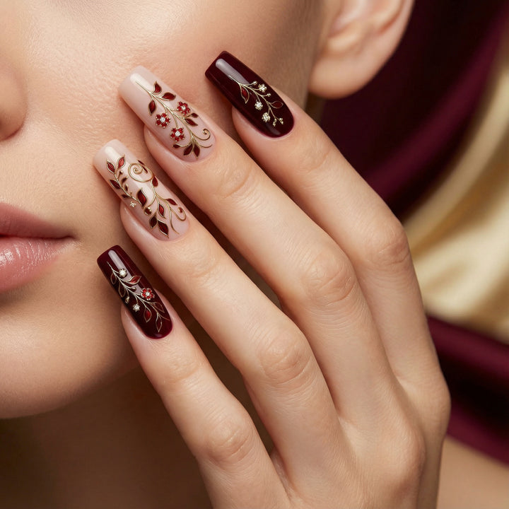 Artificial nails with elegant floral decorations Bowlift