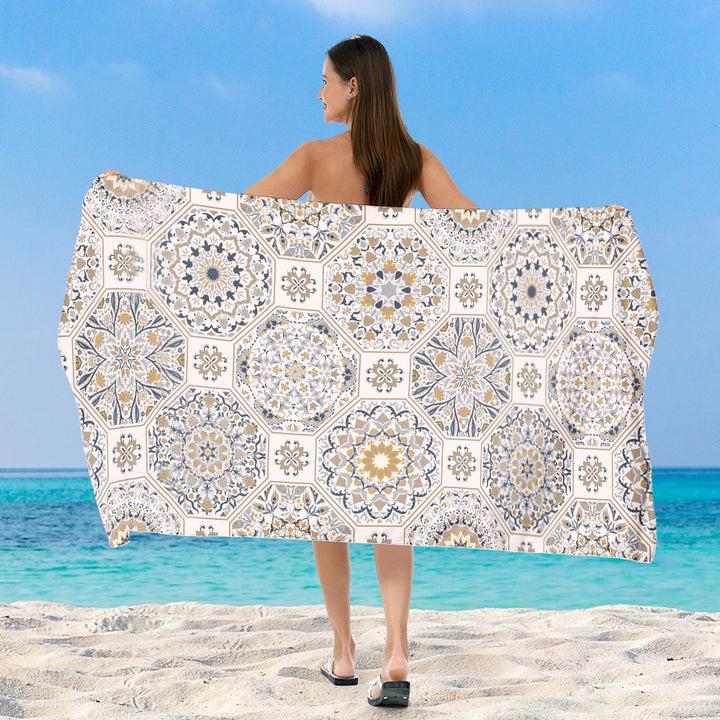 generously cut beach towel with elegant mosaic design Bowlift