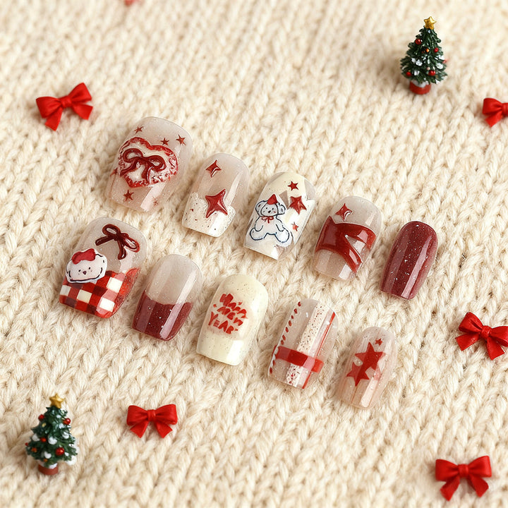 Festive Winter-Themed Press-On Nails Bowlift