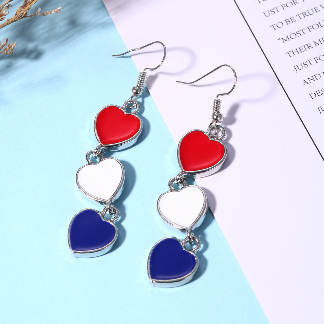 Women's long multi-row heart cascade earrings with enamel filling and fish hook clasp Bowlift