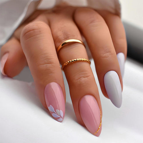 Artistic Press-On Nail Set with Gold Accent Designs Bowlift