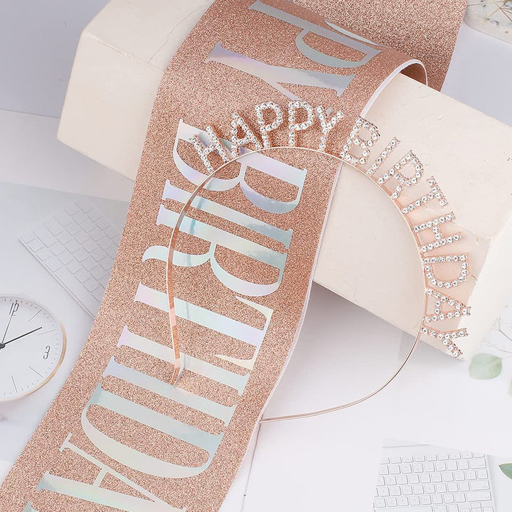 Ladies Glittering Headband with "Happy Birthday" Inscription Bowlift