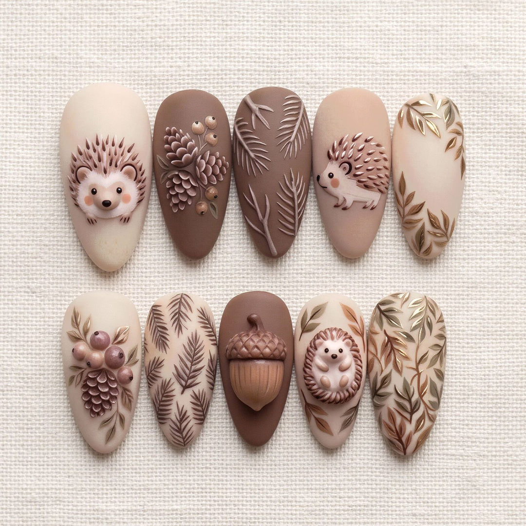 Artistic Handcrafted 3D Hedgehog Nail Art Tips Bowlift