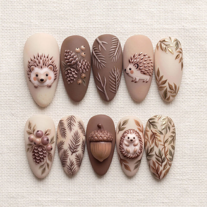 Artistic Handcrafted 3D Hedgehog Nail Art Tips Bowlift