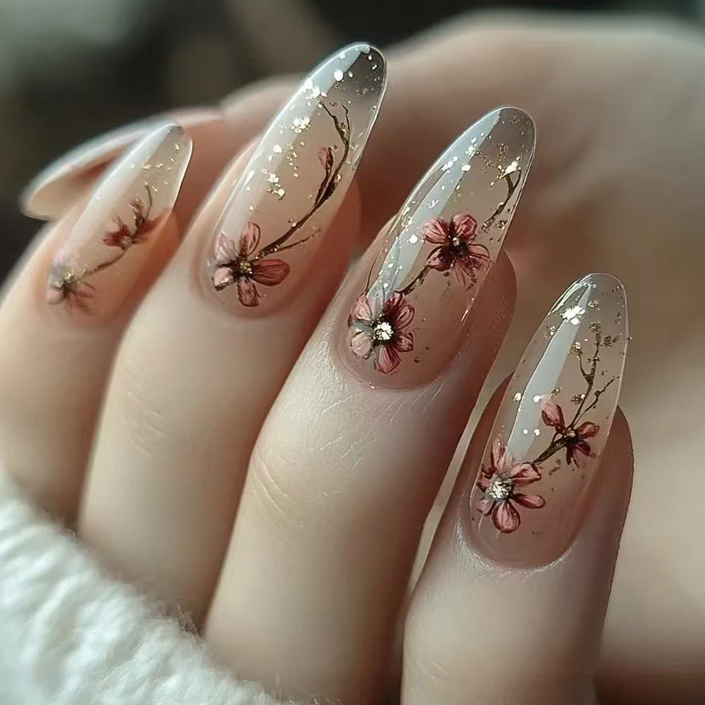 Artistic Floral Press-On Nail Set Bowlift