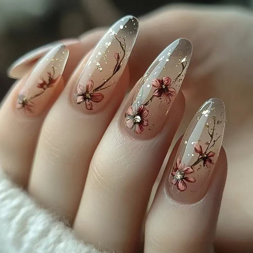 Artistic Floral Press-On Nail Set Bowlift
