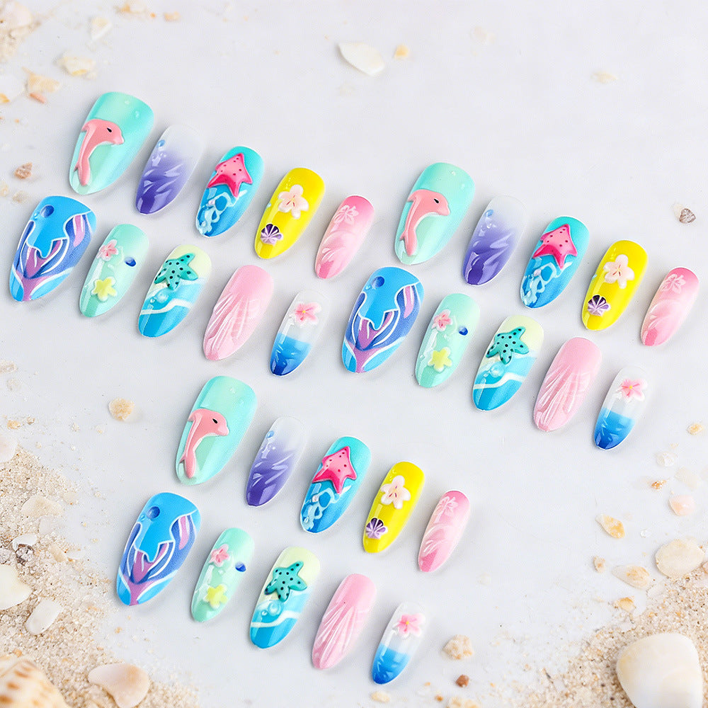 3D Seaside-Themed Press-On Nail Art Bowlift