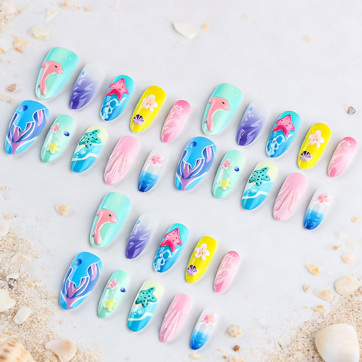 3D Seaside-Themed Press-On Nail Art Bowlift