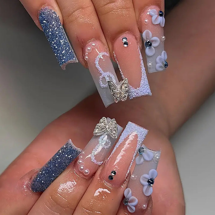Decorative 3D Floral Press-On Nail Art Bowlift