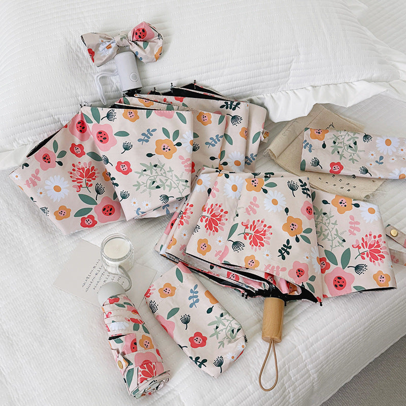 Ladies Folding Umbrella with Floral Design and Cute Details Bowlift