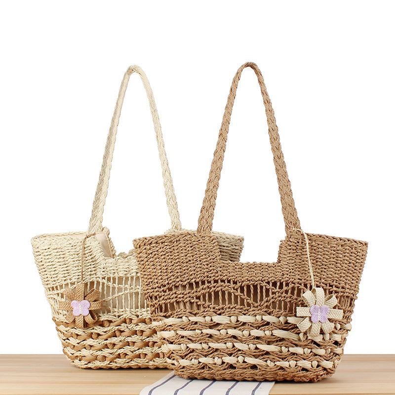 Handmade straw tote bag with unique flower design Bowlift